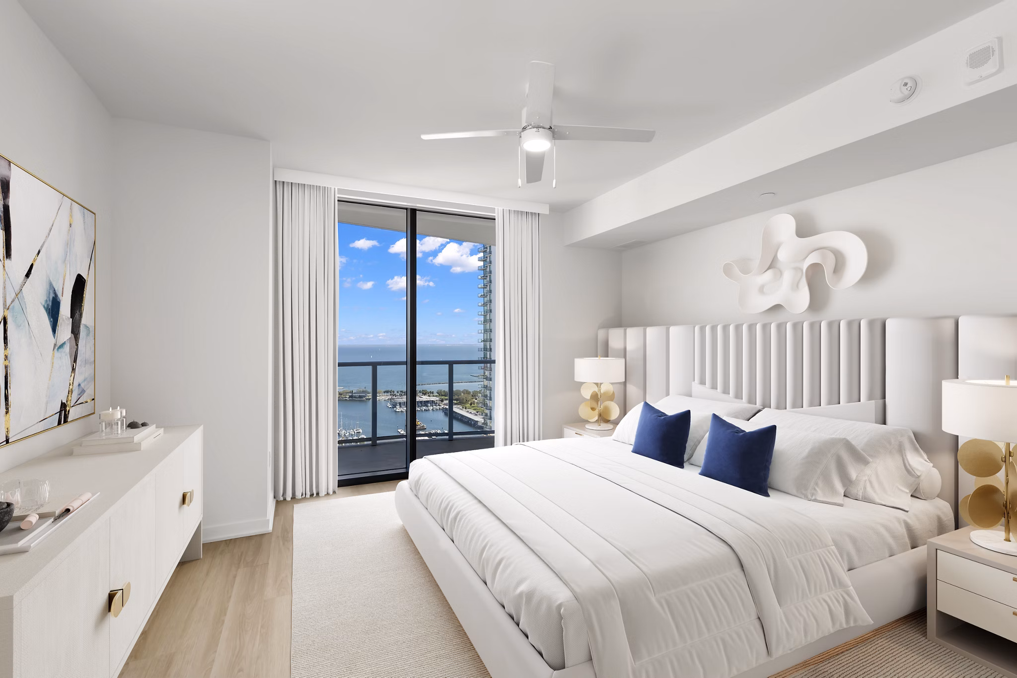 Cozy bedroom with modern furnishings at Ascent St Petersburg Apartments
