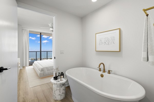 Modern bathroom with sleek finishes at Ascent St Petersburg Apartments