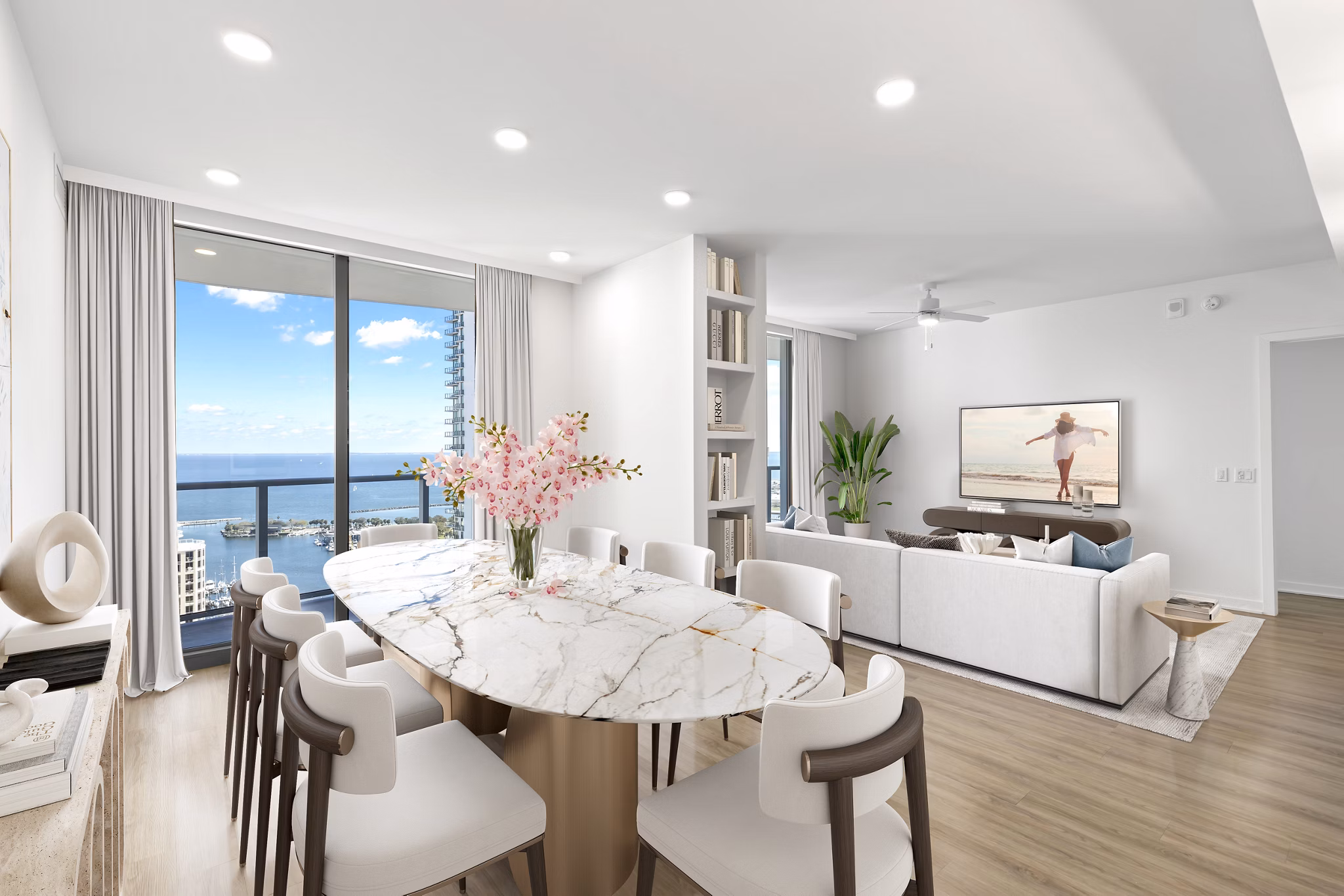 Dining area with modern furnishings at Ascent St Petersburg Apartments