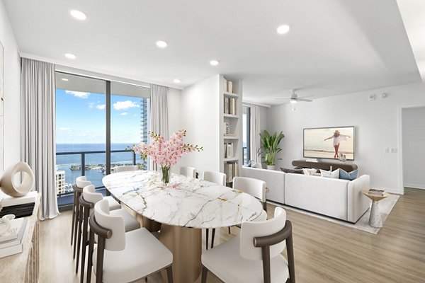 Dining area with modern furnishings at Ascent St Petersburg Apartments