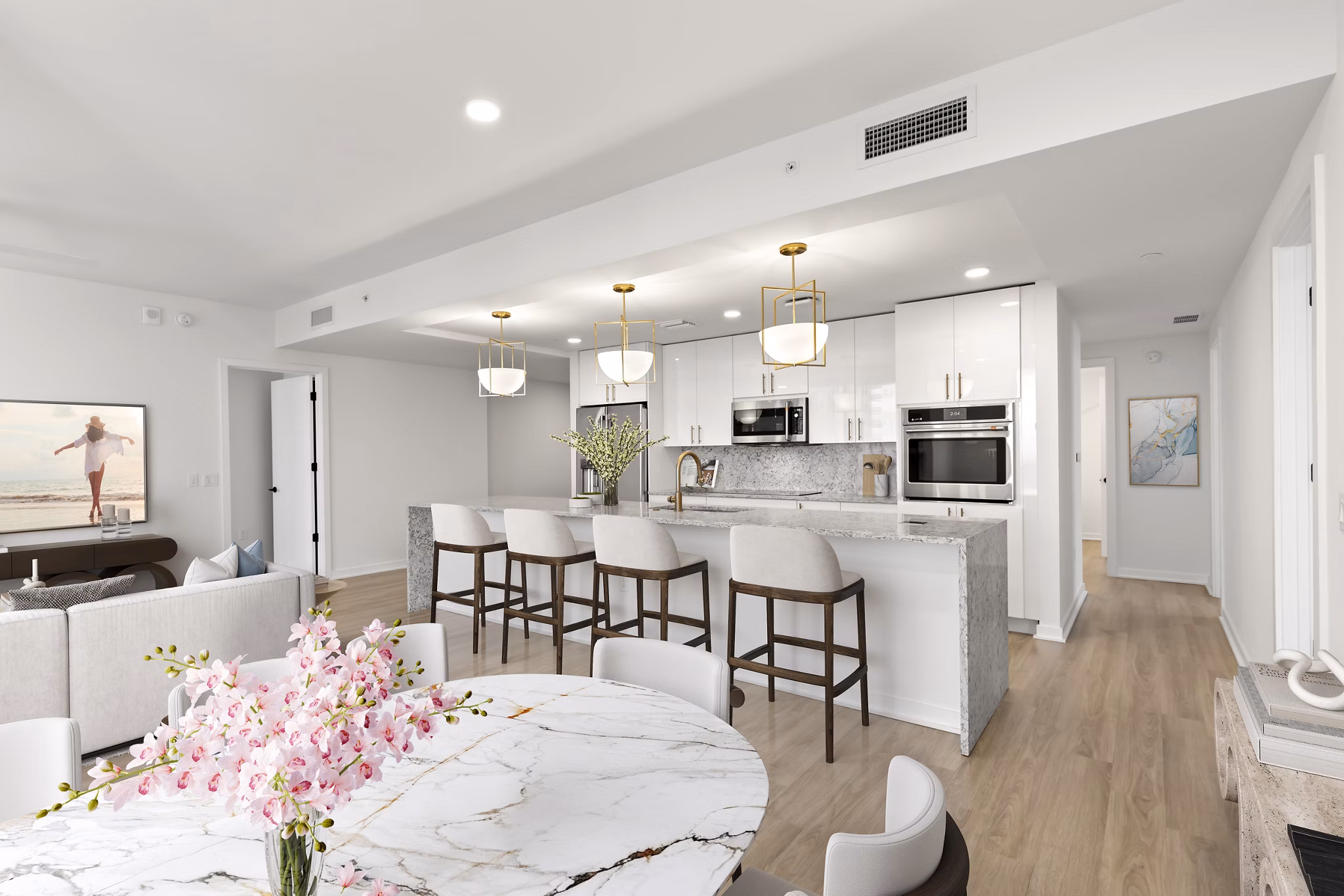 Dining area with elegant furnishings at Ascent St Petersburg Apartments