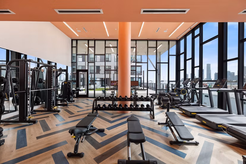 Fitness center with state-of-the-art equipment at The Oliver Apartments