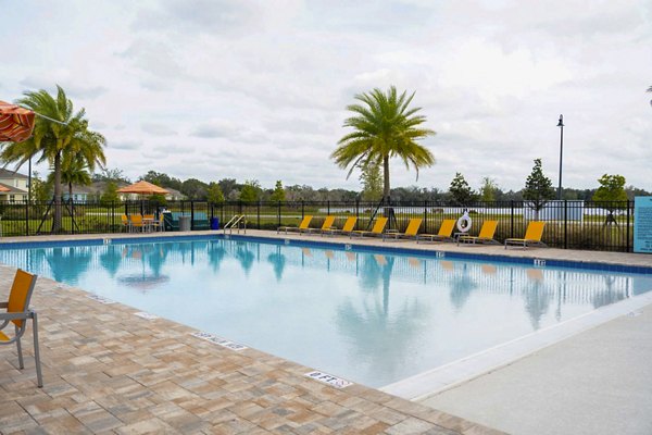 Resort-style pool with sun loungers at Summerwell Avian Pointe Apartments, luxury living in a serene community setting
