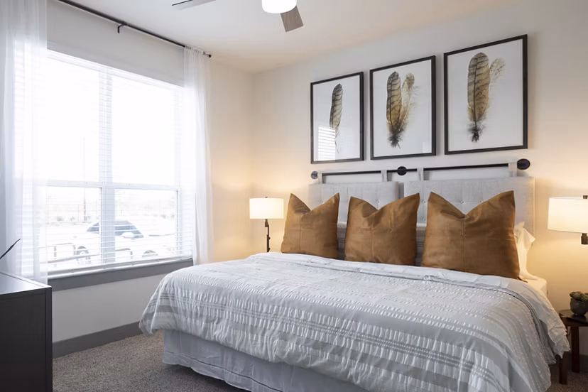 Luxury bedroom with modern decor at Broadstone Bryson Apartments