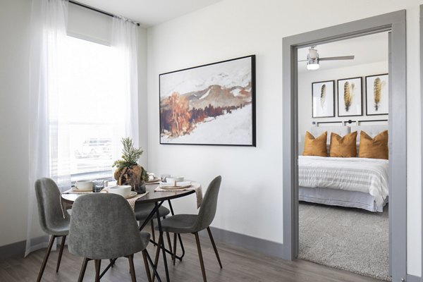Dining area with modern decor and sleek furniture at Broadstone Bryson Apartments, luxury living spaces designed for contemporary lifestyles