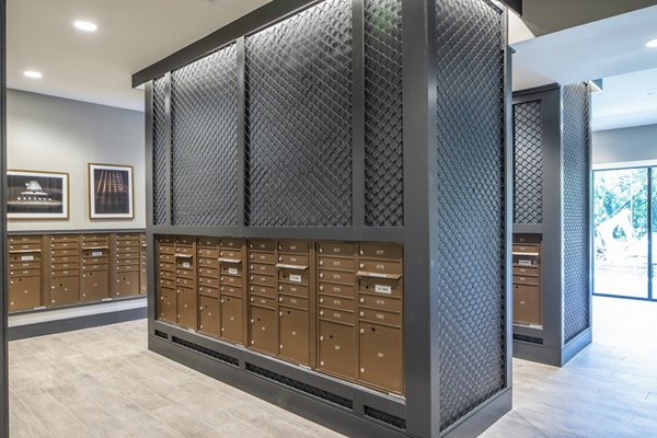 Mailroom featuring secure mailboxes for residents in luxury apartments