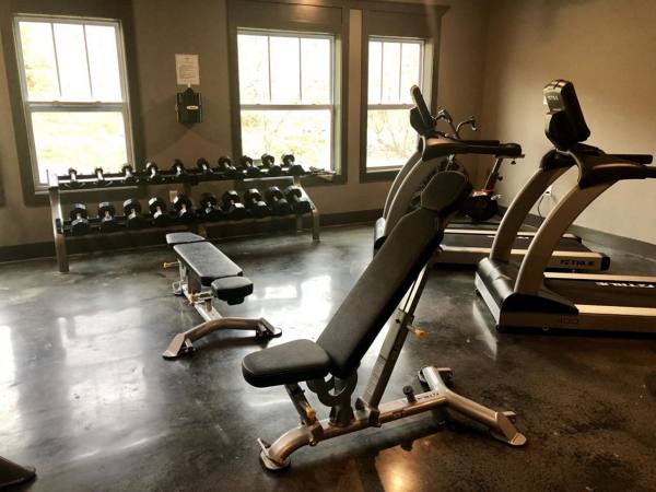 fitness center at River Mills Lofts