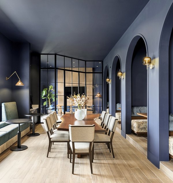 Elegant clubhouse with modern decor at Maxwell Apartments, luxury Greystar property in desirable neighborhood