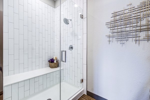 Bathroom featuring modern fixtures and sleek design at Novus Apartments in Greystar community