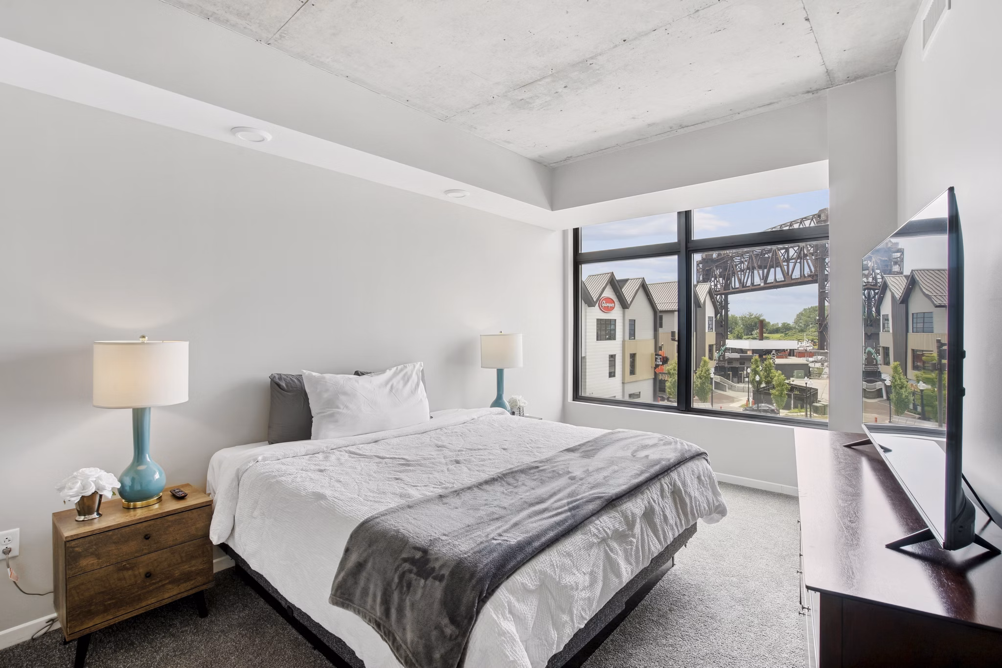 bedroom at The Flats at East Bank Apartments