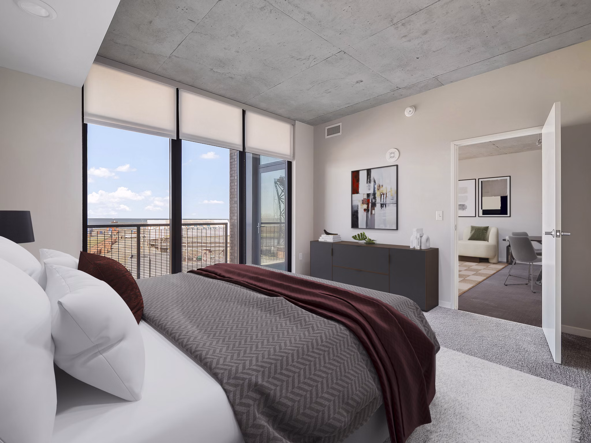 bedroom at The Flats at East Bank Apartments