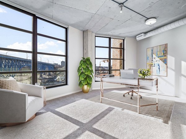 Home office with modern design at The Flats at East Bank Apartments