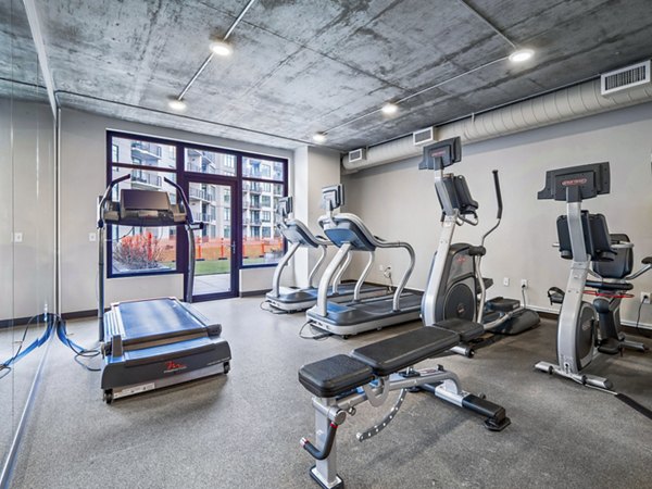 fitness center at The Flats at East Bank Apartments