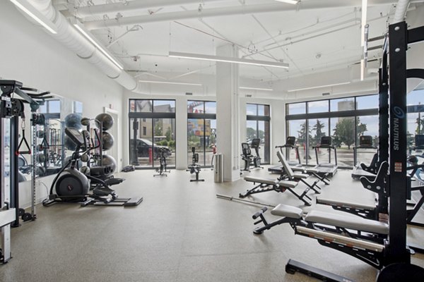 fitness center at The Flats at East Bank Apartments