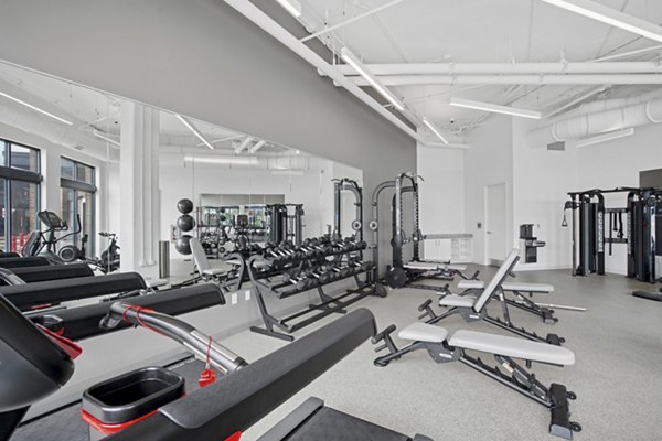 fitness center at The Flats at East Bank Apartments