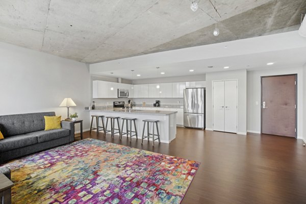 living room at The Flats at East Bank Apartments