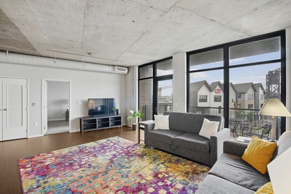 living room at The Flats at East Bank Apartments