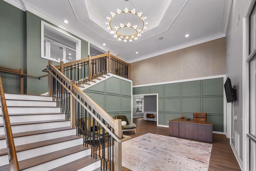 lobby at The Avens at Dedham Station Apartments