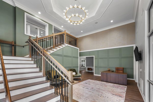 clubhouse/lobby at The Avens at Dedham Station Apartments