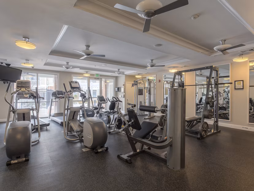 fitness center at The Avens Dedham Station Apartments