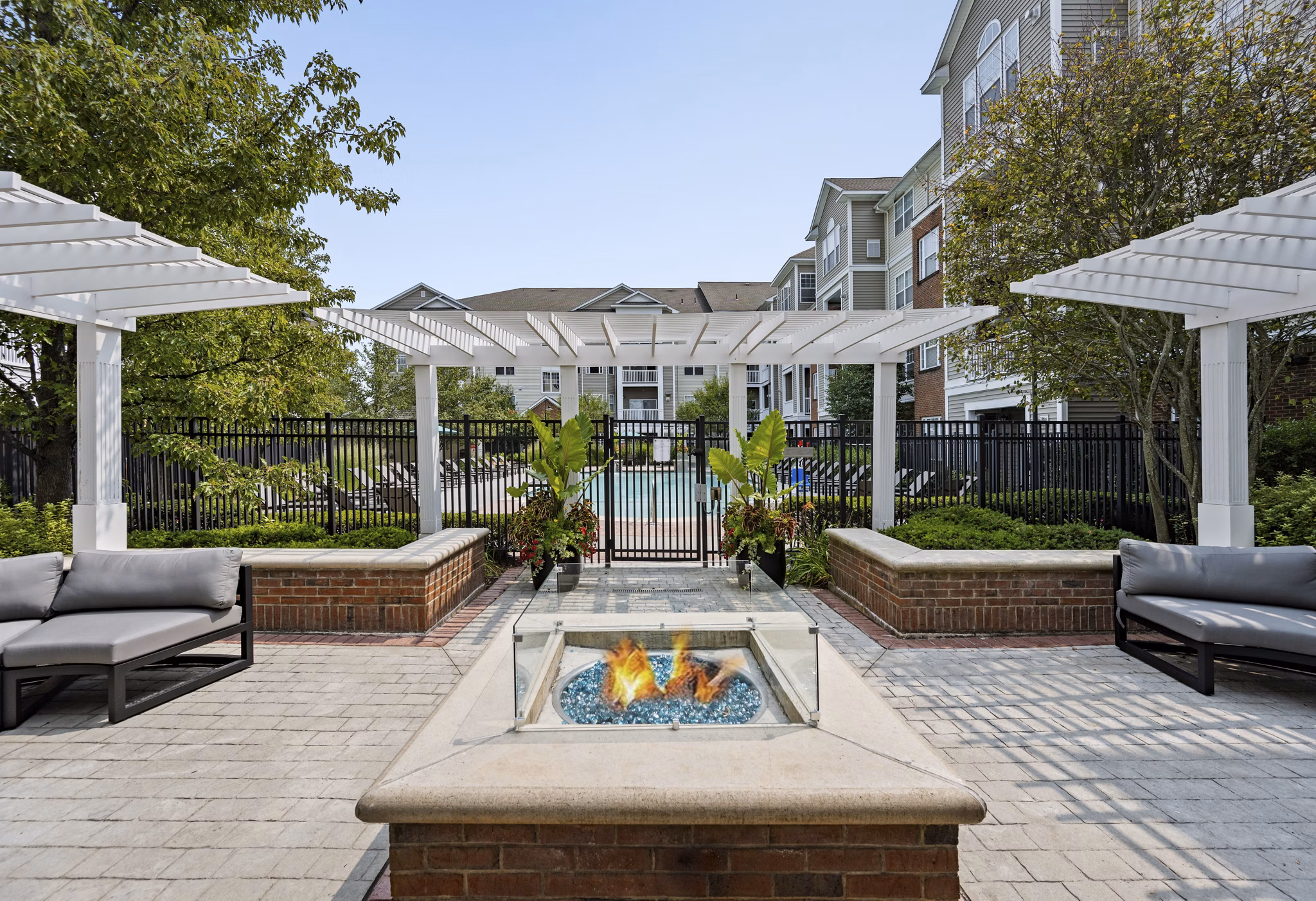 fire pit at The Avens at Dedham Station Apartments
