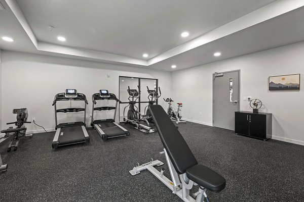 Modern fitness center featuring state-of-the-art equipment at The Oliveen Apartments