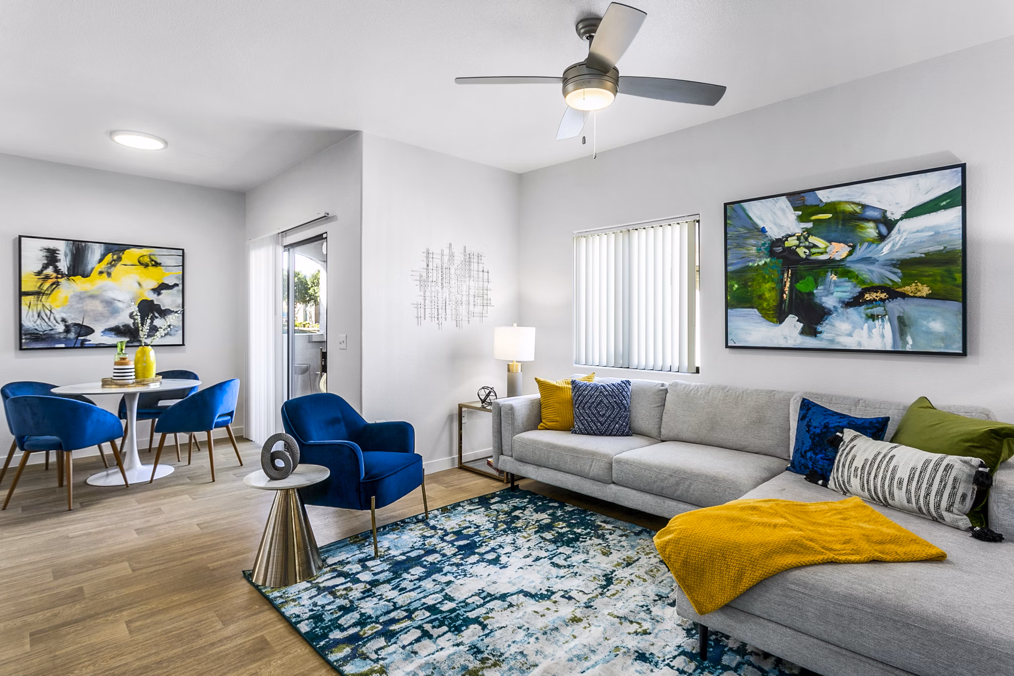 Modern living room with stylish decor at Morada Rise Apartments in Austin