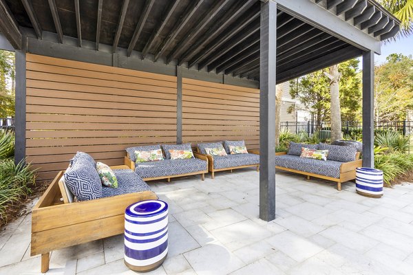 Patio with comfortable outdoor seating at The Reserve at Wescott Apartments
