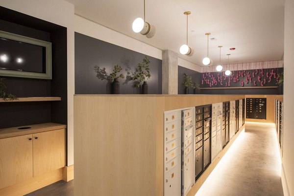 Clubhouse featuring modern design and seating areas in The Boulevard at Grant Park Apartments