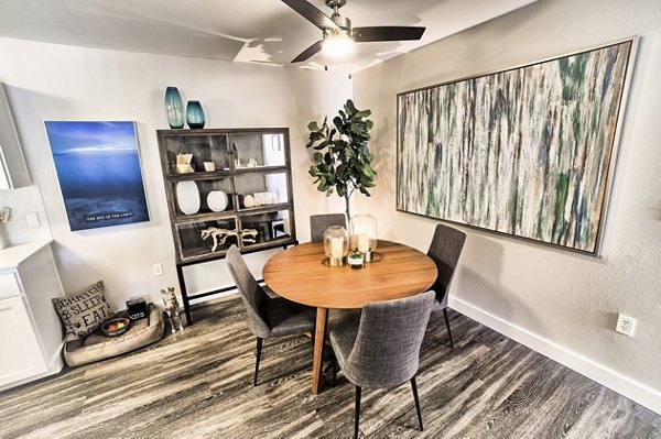 Elegant dining area with contemporary furniture at The Arden Apartments Perfect for hosting gatherings in a luxury living space