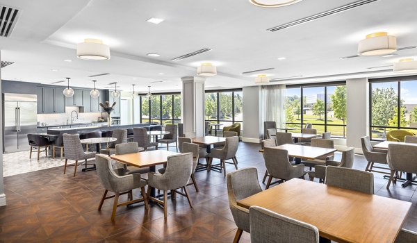 Clubhouse dining area featuring elegant seating and modern decor at Avidor Omaha Apartments, a luxury community