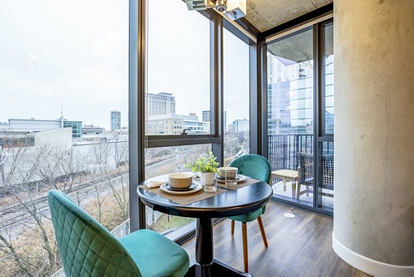 Dining room with modern decor at Avidor Evanston Apartments, luxury living near Chicago's North Shore