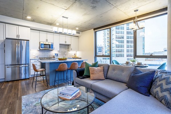 living room at Avidor Evanston Apartments