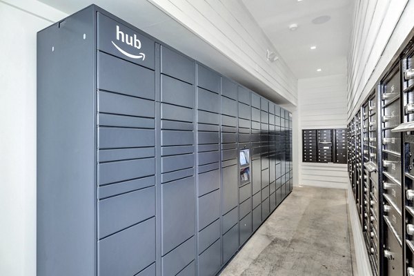 mail room/parcel package pickup lockers at FarmHaus Apartments