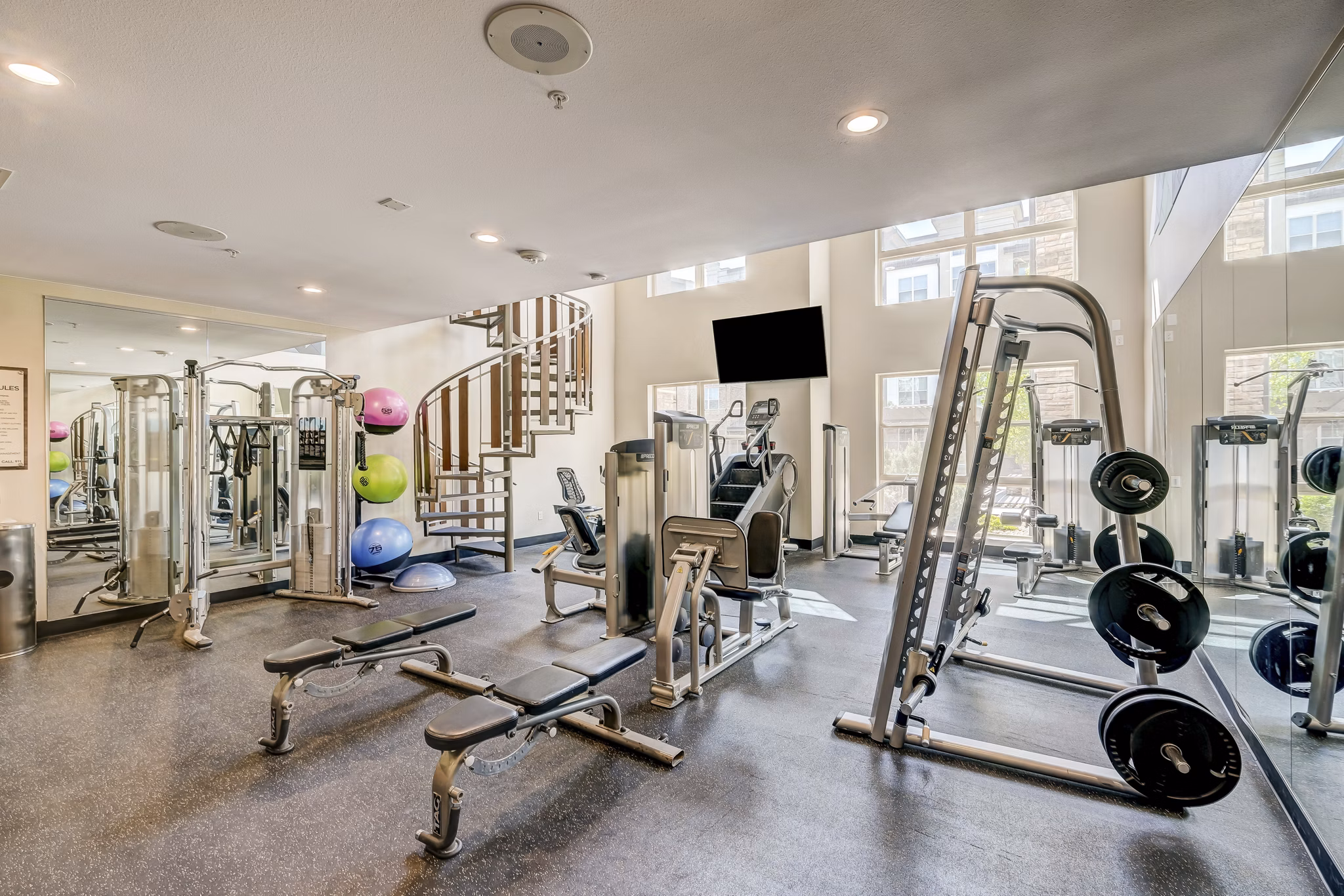 State-of-the-art fitness center with modern equipment at Heights at Interlocken Apartments