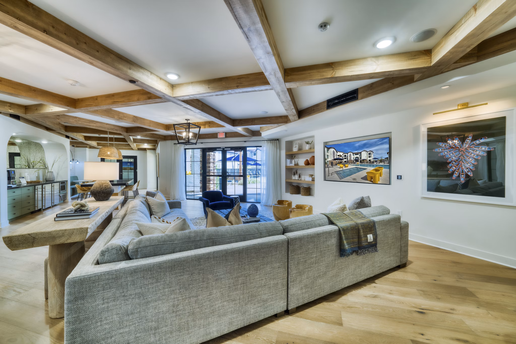Elegant clubhouse with modern decor at The Riley Apartments, luxury community in a vibrant neighborhood