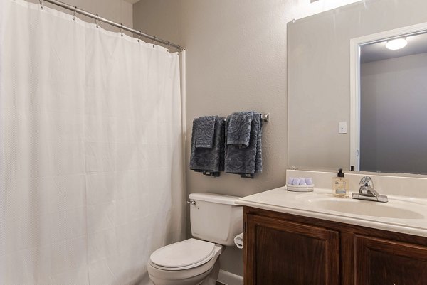 Elegant bathroom with sleek fixtures at Parcside Townhomes Apartments, offering luxury living