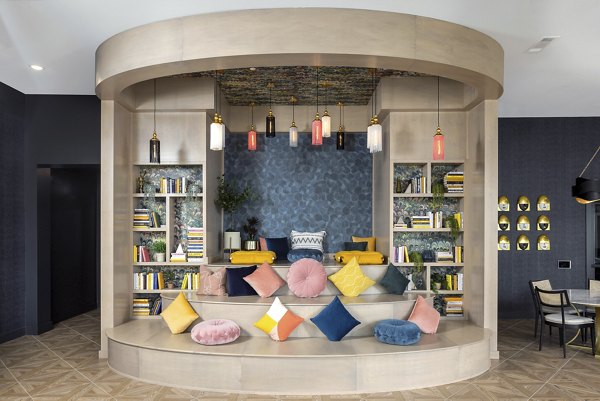 Stylish clubhouse with modern decor at Broadstone Centennial Apartments offering luxurious amenities for residents