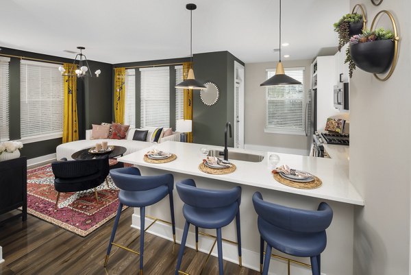 Dining area with modern furnishings at Broadstone Centennial Apartments
