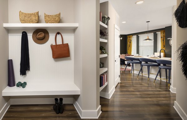 Hallway featuring modern lighting and elegant finishes in Broadstone Centennial Apartments