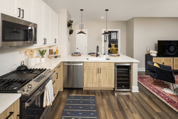 Modern kitchen with stainless steel appliances at Broadstone Centennial Apartments in Centennial