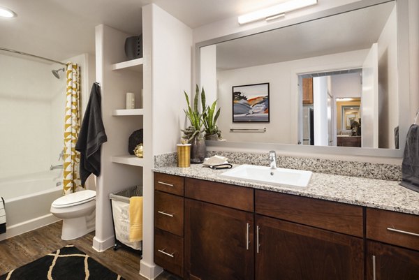 Bathroom featuring modern fixtures and a sleek design at Parkside at Round Rock Apartments