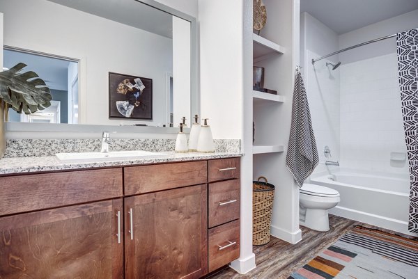 Modern bathroom with elegant fixtures at Parkside at Round Rock Apartments