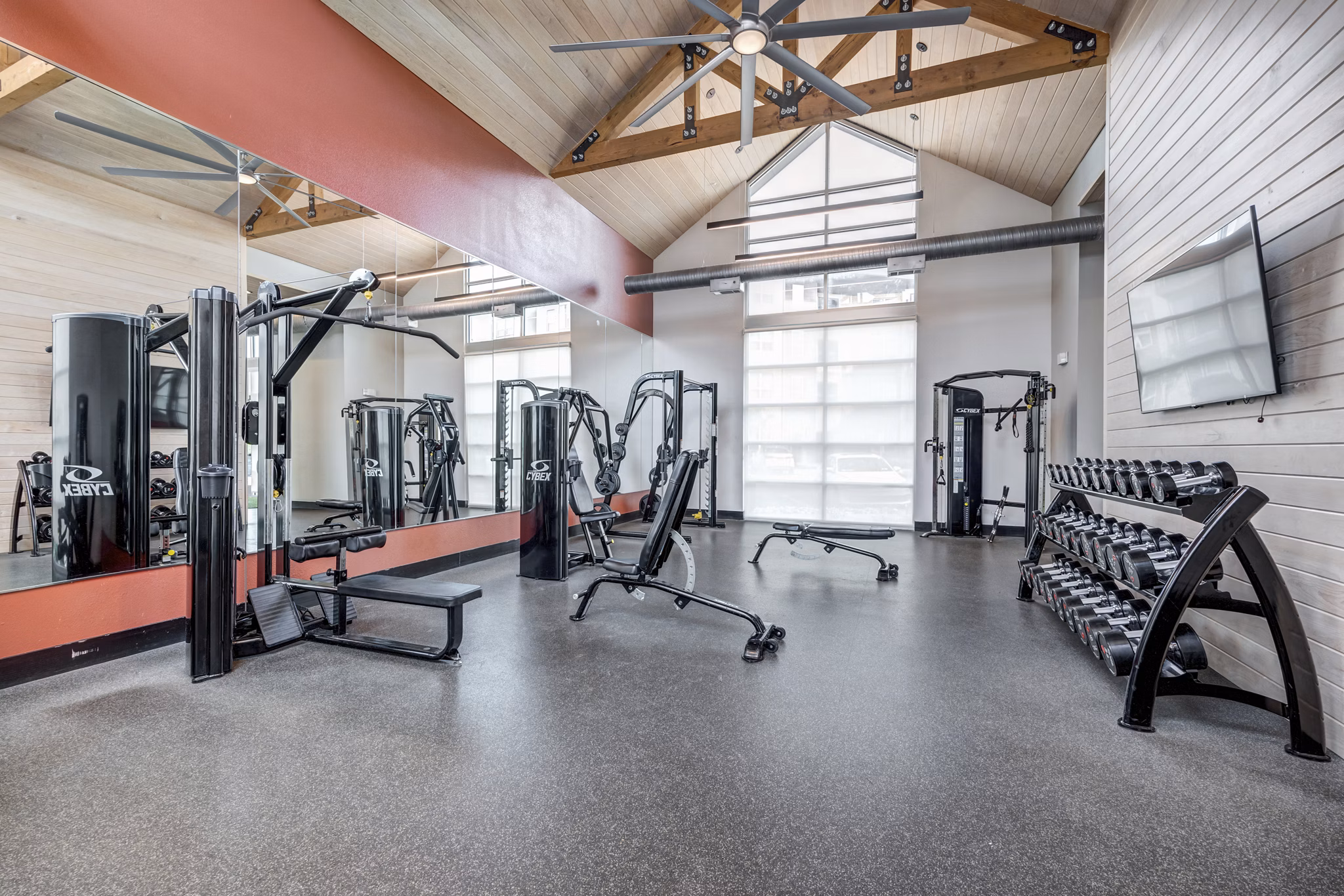 Fitness center with modern equipment at Parkside at Round Rock Apartments