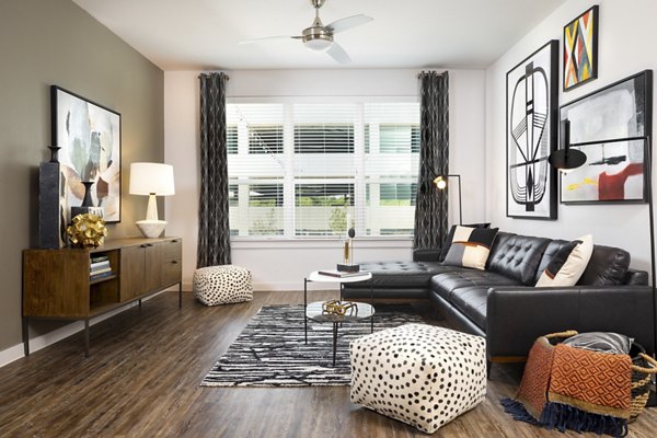 Modern living room with stylish decor at Parkside at Round Rock Apartments, offering luxury living in a convenient location