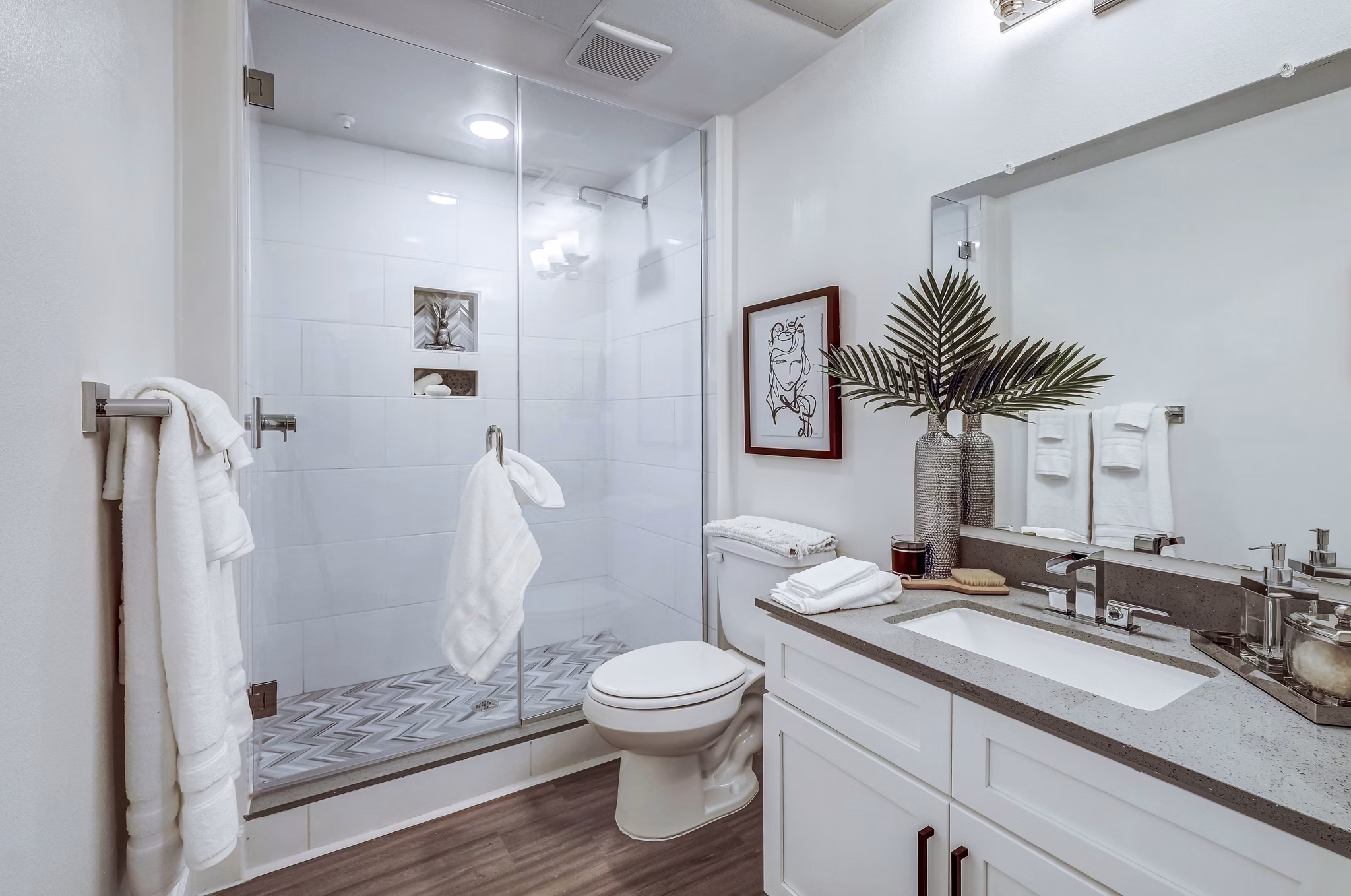 Bathroom featuring modern fixtures and sleek design at Vineyard Apartments