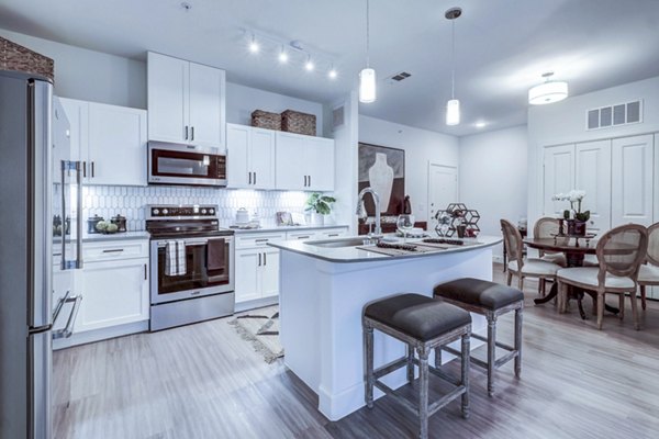 Modern kitchen with stainless steel appliances at Vineyard Apartments luxury living spaces