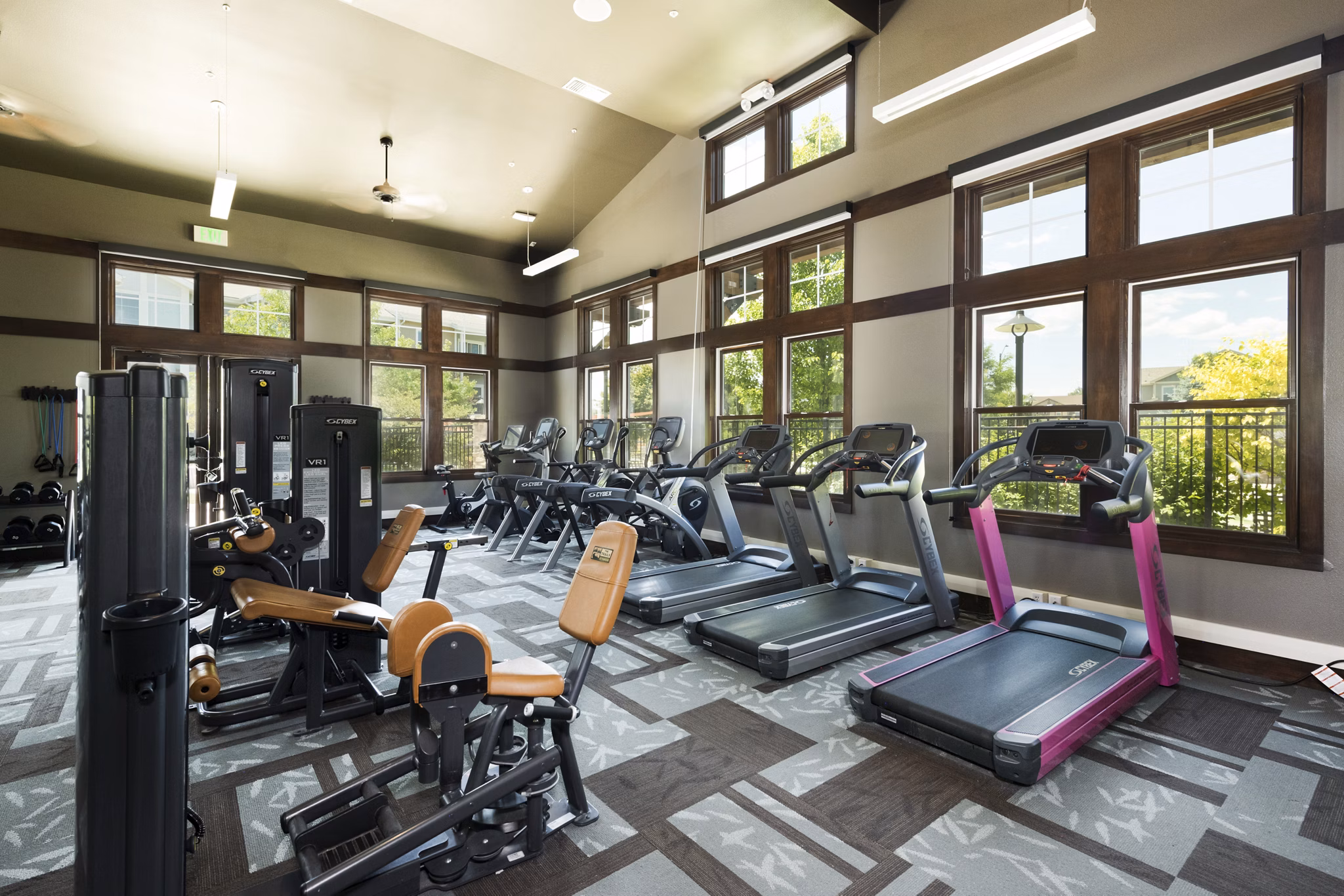 Modern fitness center with state-of-the-art equipment at The Trails at Timberline Apartments, ideal for an active lifestyle