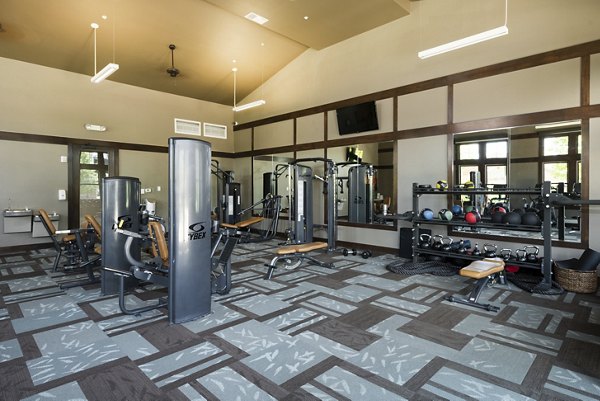 Modern fitness center with state-of-the-art equipment at The Trails at Timberline Apartments