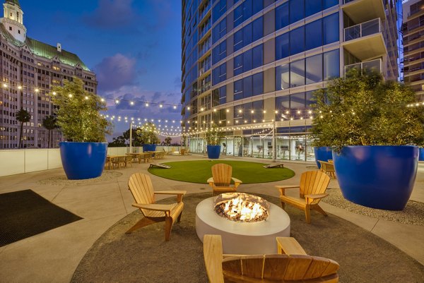 Dog park with agility equipment at Shoreline Gateway Apartments, perfect for pet-friendly living in urban Long Beach